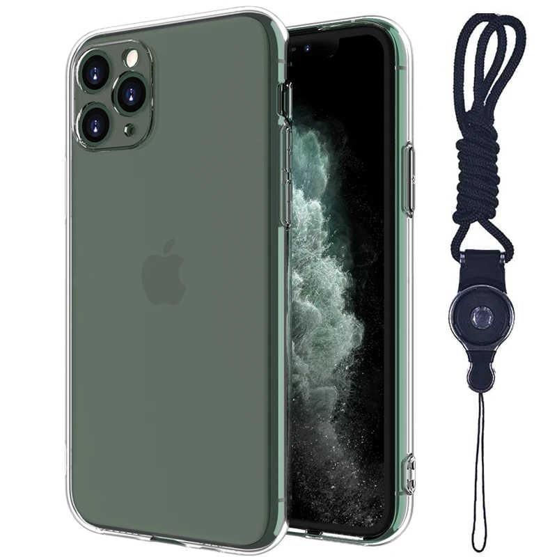 Прозрачный чехол для iPhone 11 Pro Max 11Pro XS X XR SE 2020 7 8 Plus 12 Mini силиконовый с ремешком на