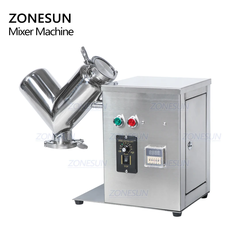 ZONESUN V2 Powder Mixing Machine Stainless Dry Powder Mixer Blender For Pills Candy Tablet Vitamin House Blending Machine