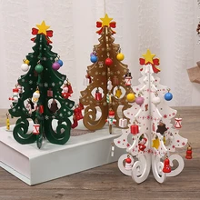  Desktop Christmas Tree Decoration Ornaments Children Handmade DIY Stereo Wooden Christmas Tree Scene Layout Christmas 