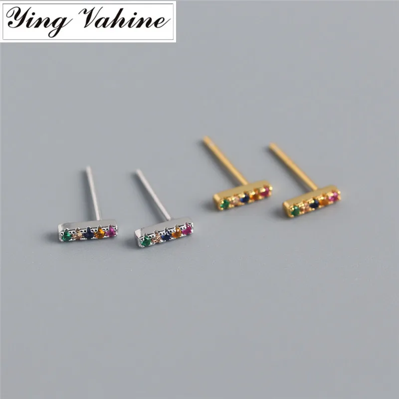 Ying Vahine Nuovo Arrivo 100% 925 Sterlina Argento Multicolor Mini Zirconi Piazza Orecchini Con Perno Per Le Donne