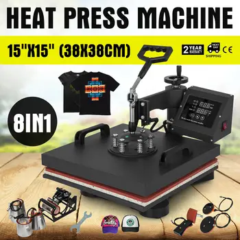

8 in 1 Heat Press Machine Thermal Transfer Multipurpose For T-Shirts 15"x15" Combo Kit Sublimation Swing away