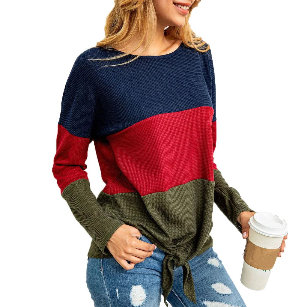 

Women's Casual Sweater Long Sleeve Patchwork Oversized Pullover Crewneck Color Block Soft Patchwork Sweaters Fashion Knit Tops