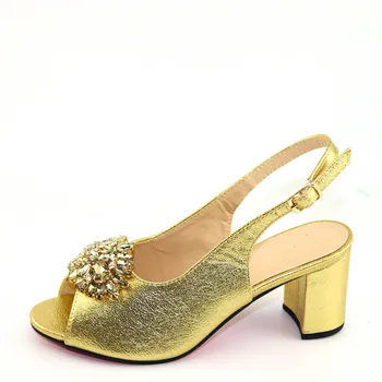 

Pretty Gold High Heel Sandals African Pumps Shoes With Stones For Party CR301, Heel Height 7.5CM