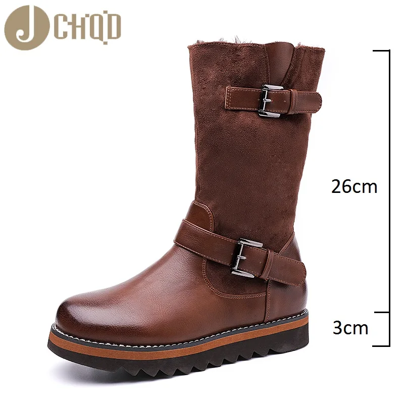 JCHQD Тип лучший и самый теплый подарок для мужчин и женщин в светильник Женские зимние ботинки средней высоты; сапоги до Европейский dimensions36-41 - Цвет: brown