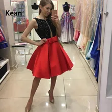 Черные и красные платья для выпускного вечера с v-образным вырезом, а-силуэт, длина до колена, бант из бисера, контрастные цвета, элегантные коктейльные платья