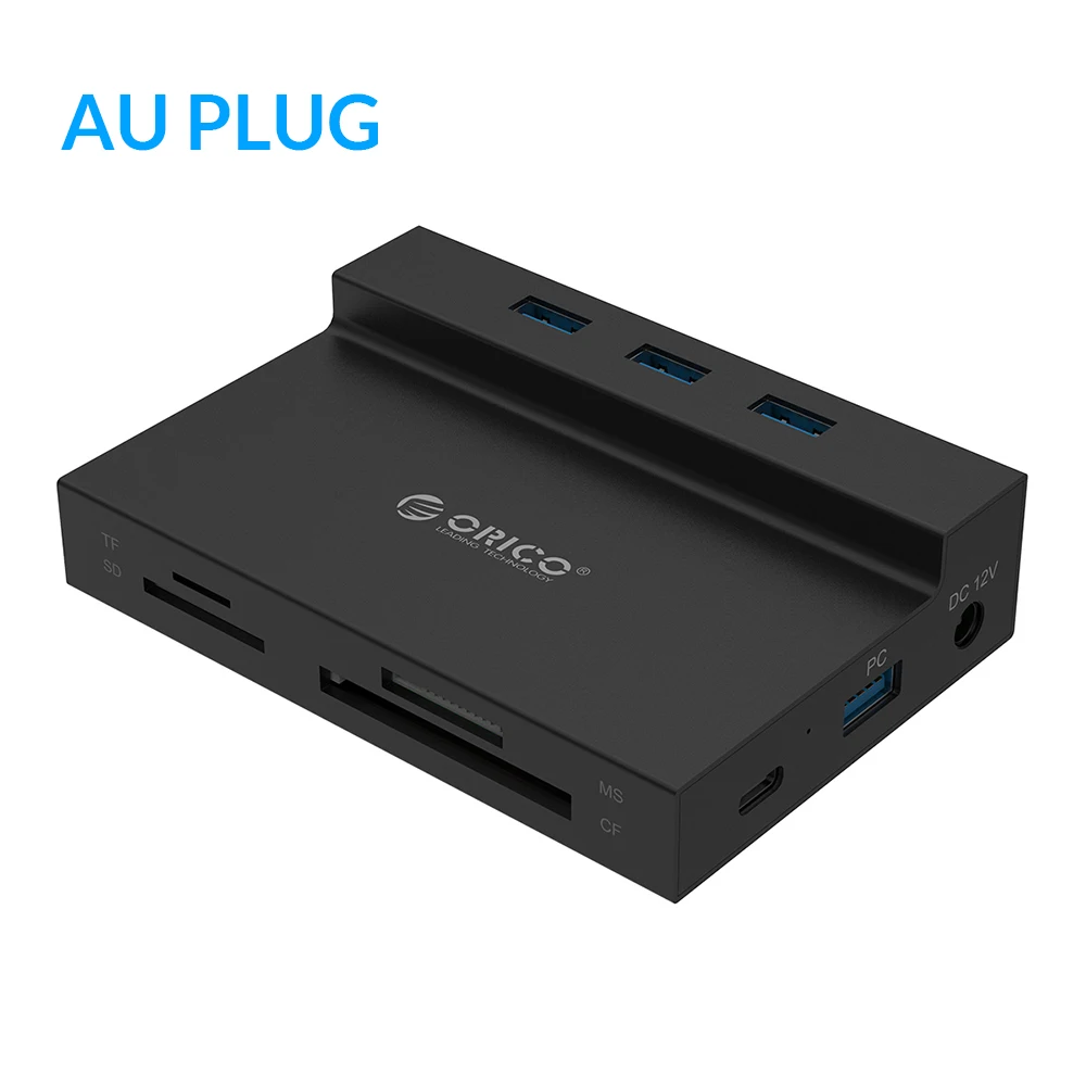 ORICO USB 3.0 HUB to Multi USB3.0 RJ45 SD/TF/MS/CF Type C Adapter Splitter Card Reader Dock Support BC1.2 Charging For Computer - Color: Black AU Plug