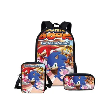 

Children Student Bookbags for Teenager Boys Kids Blue Sonic The Hedgehog Printed School Bags Backpack 3Pcs/set