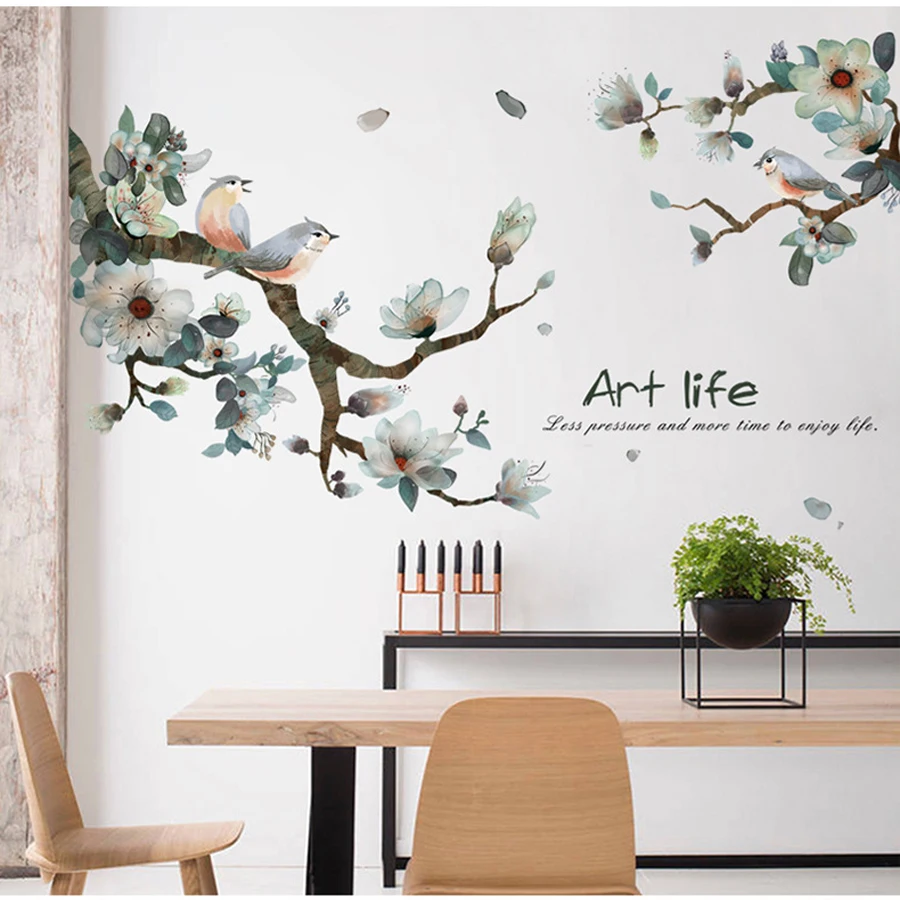 Винтажная птица дерево наклейка на стену цветок гостиная украшение ТВ фон DIY спальня с настенными наклейками декор художественные обои