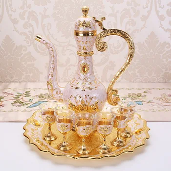 

Russian Style Crafts Wine Set European Metal Wine Glass Hip Flask Set Creative High-end Home Decoration Bar Supplies