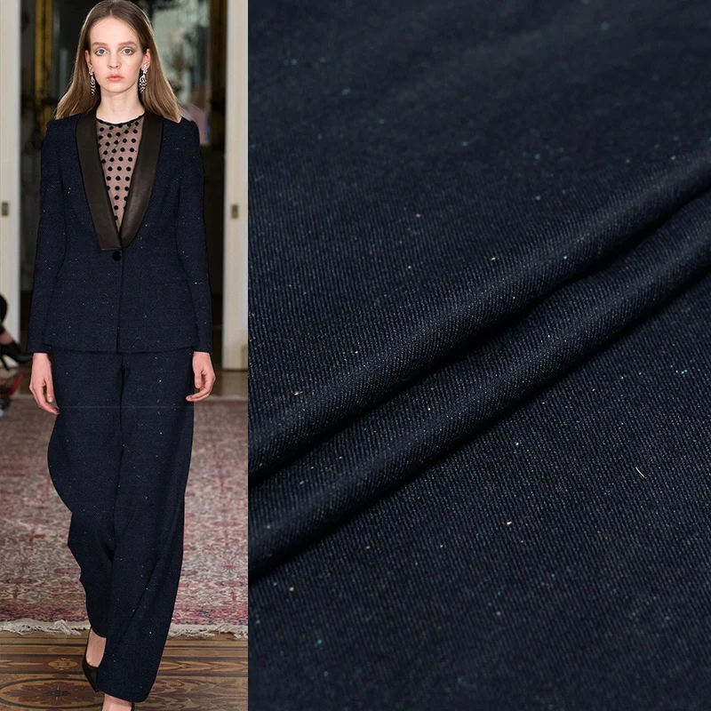 Перламутровый NavyBlue Star Ponite камвольная шерсть ткани шерсть материалы для одежды осенние женские костюмы швейная ткань