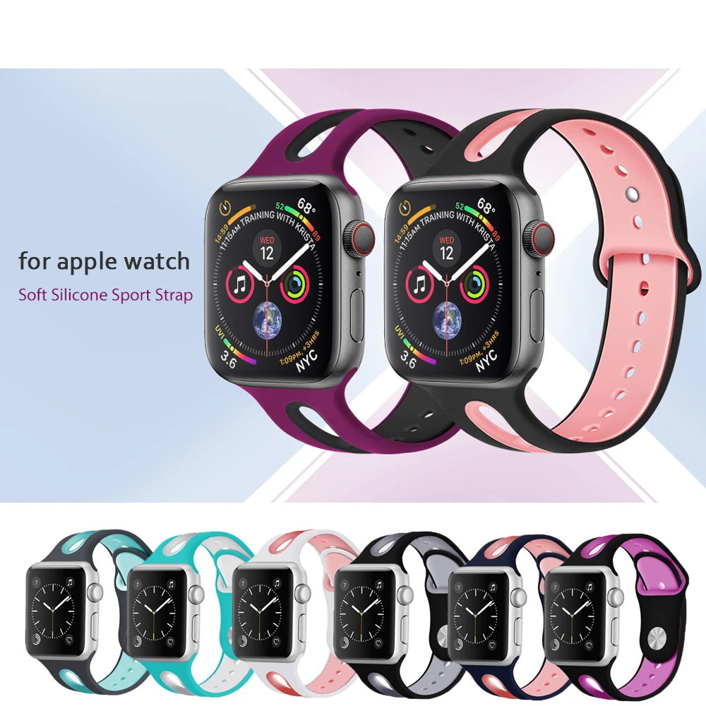 Ремешок для apple watch 4 band 44 мм 40 мм iwatch series 4 3 band 42 мм 38 мм двухцветный водонепроницаемый силиконовый ремешок для спортивных часов браслет correa