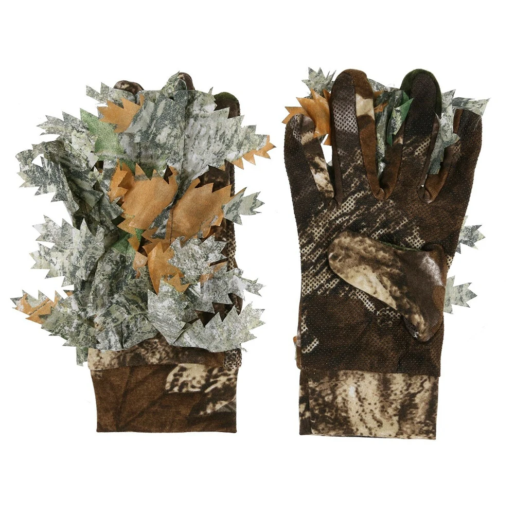 3D Leafy Camping Stretch Jungle Full Finger Camouflage Breathable Hunting Gloves Sweat Absorbent Shooting Dot Grip Anti Slip