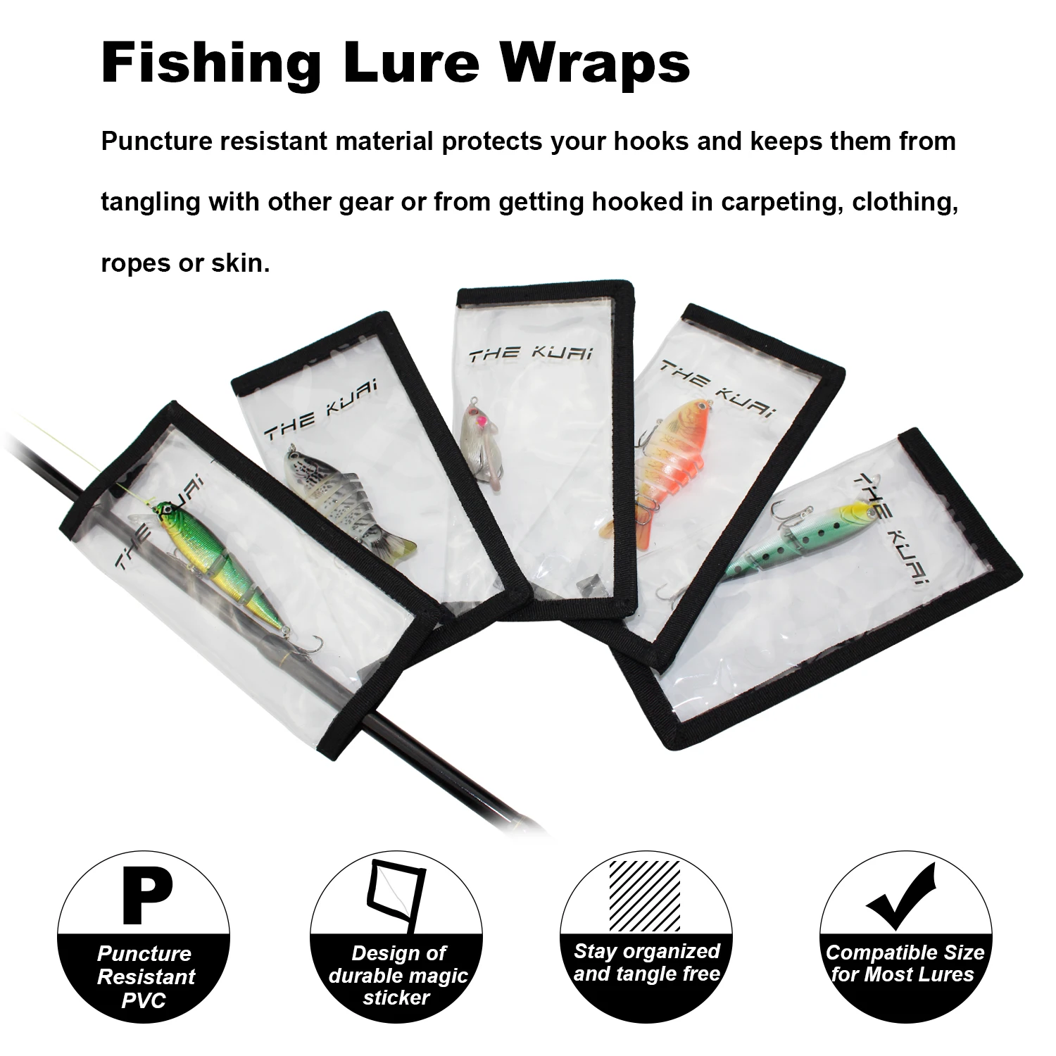 

THEKUAI Fishing Lure Wraps Lure Cover keeps Hook Lures Safe Covers Clear PVC Wrap For crankbaits spoons spinner Baits Lure 5pcs