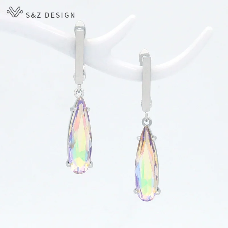 S&Z DESIGN Water Drop Shape Zircon Dangle Earrings for Women Fashion Wedding Earring Engagement Party Jewelry Accessories