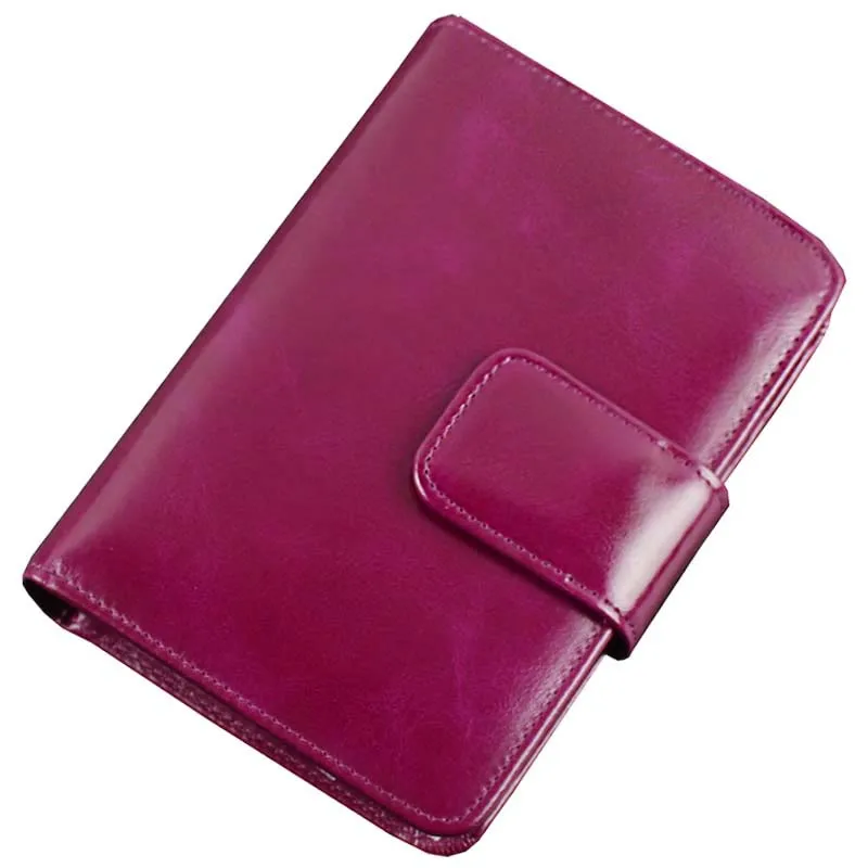 Purple Женский кошелек из натуральной кожи, Обложка для паспорта, портмоне, держатель для карт, фиолетовый, ярко-розовый, темно-синий, черный, коричневый, масло, воск, коровья кожа - Цвет: Purple