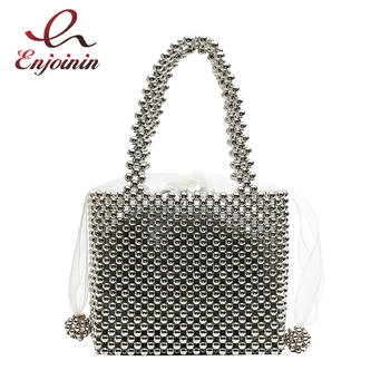 

Black & Silver Beaded Elegant Basket Design Women Fashion Purses and Handbags Vacation Bag Designer Bag New Female Totes Bosla