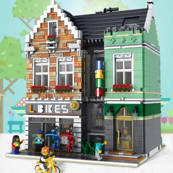 

MOC 3668pcs City Streetview series The brickstive Bike Shop Havana Cafe Model Modular Building Blocks Bricks Toy Christmas gift