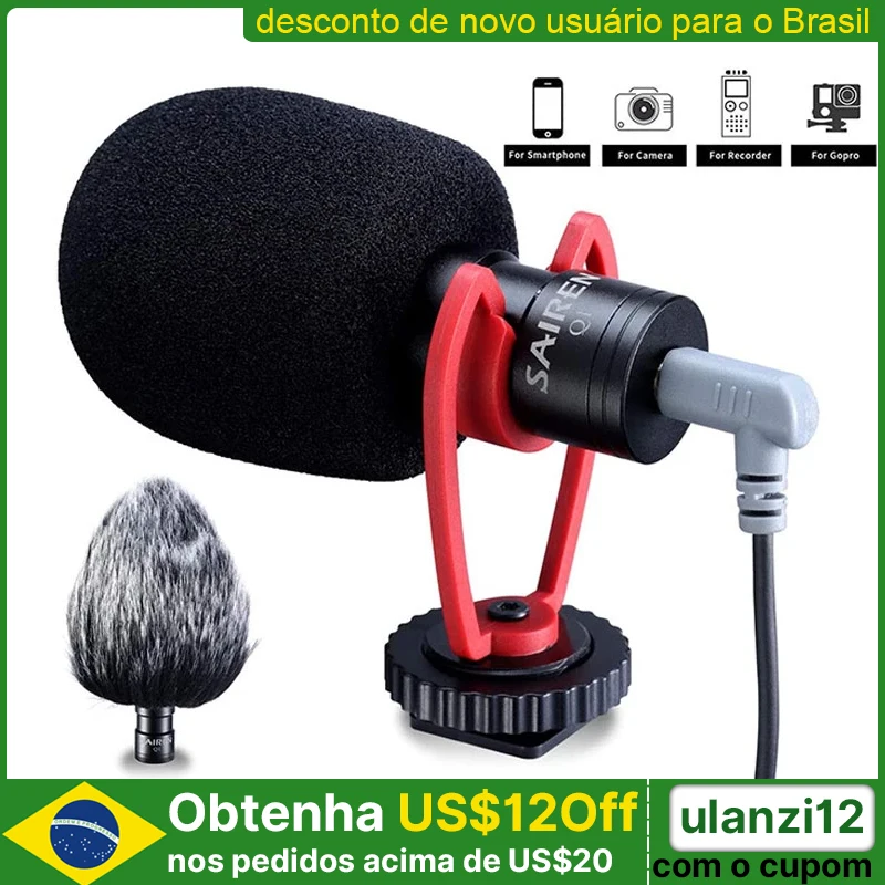 SAIREN VM-Q1 Shotgun Video Microphone On-Camera Mini Condenser Record Interview Vlog Mic for Phone DSLR Osmo Pocket Mobile