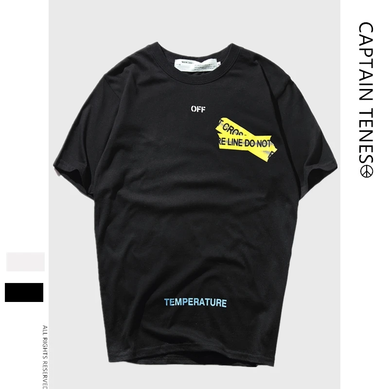 Short Sleeve Yellow Warning Strip Printing Student Lovers Loose Short Sleeve T-shirts Short Sleeve Yellow Warning Strip Printing Student Lovers Loose Short Sleeve T-shirts