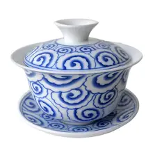 Чайные чашки Gaiwan 150 мл синие и белые столовые приборы Цзиндэчжэнь
