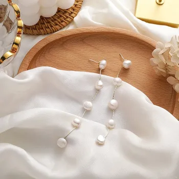 

2020 New contracted long tassel earrings Women temperament geometric fine irregular pearl senior sweet Drop earrings