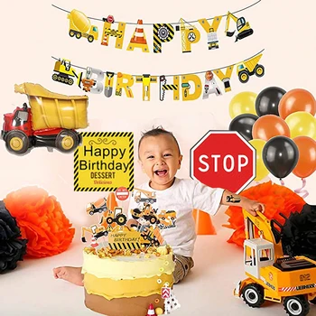 

Construction Birthday Party Supplies Balloon Banner Cake Decorations Tractor Blender Dump Trucks Party Decorations for Kids Boys