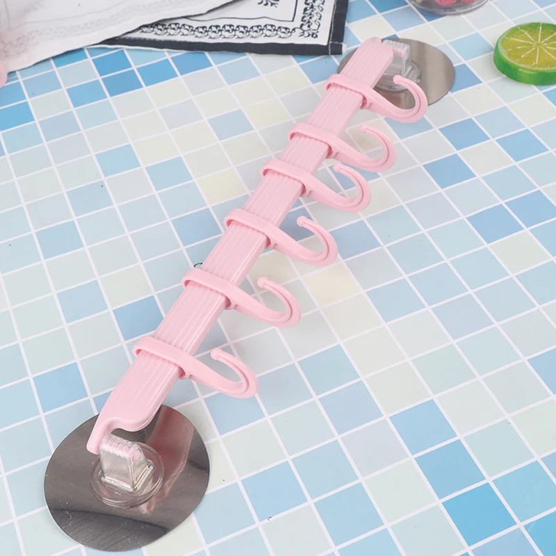 Pink 6 крючков, держатель для полотенец, ванной комнаты, кухни, вешалка на присоске, крепкая клейкая настенная стойка на присоске, мощный стеллаж для хранения с крючком - Цвет: Pink
