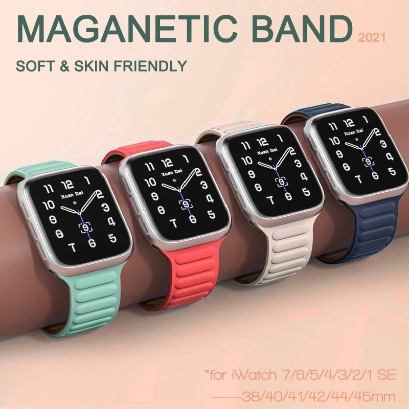 Ремешок силиконовый магнитный для Apple Watch Band 44 мм 40 спортивный резиновый браслет