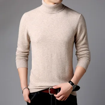 

HYX High Collar Woollen Sweater Male Thickened Middle-Aged Pullover Base Sweater Winter Warm Solid Color MEN'S Sweater