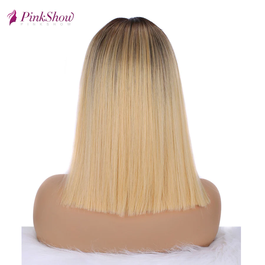 Pinkshow короткий блонд парик на кружеве для женщин синтетический парик на кружеве темный корень термостойкие волокна натуральные волосы