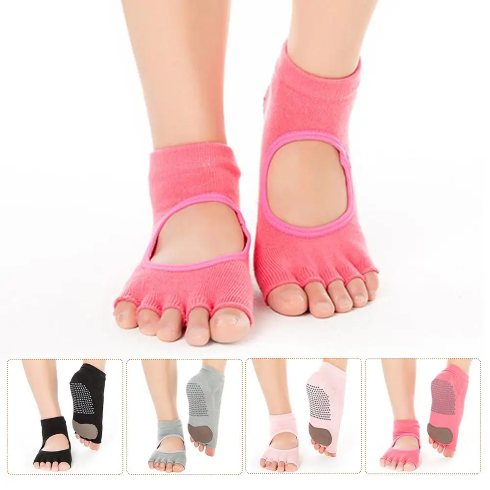 2 pares de calcetines de yoga antideslizantes de 5 dedos para mujer, punta  completa, entrenamiento d TUNC Sencillez