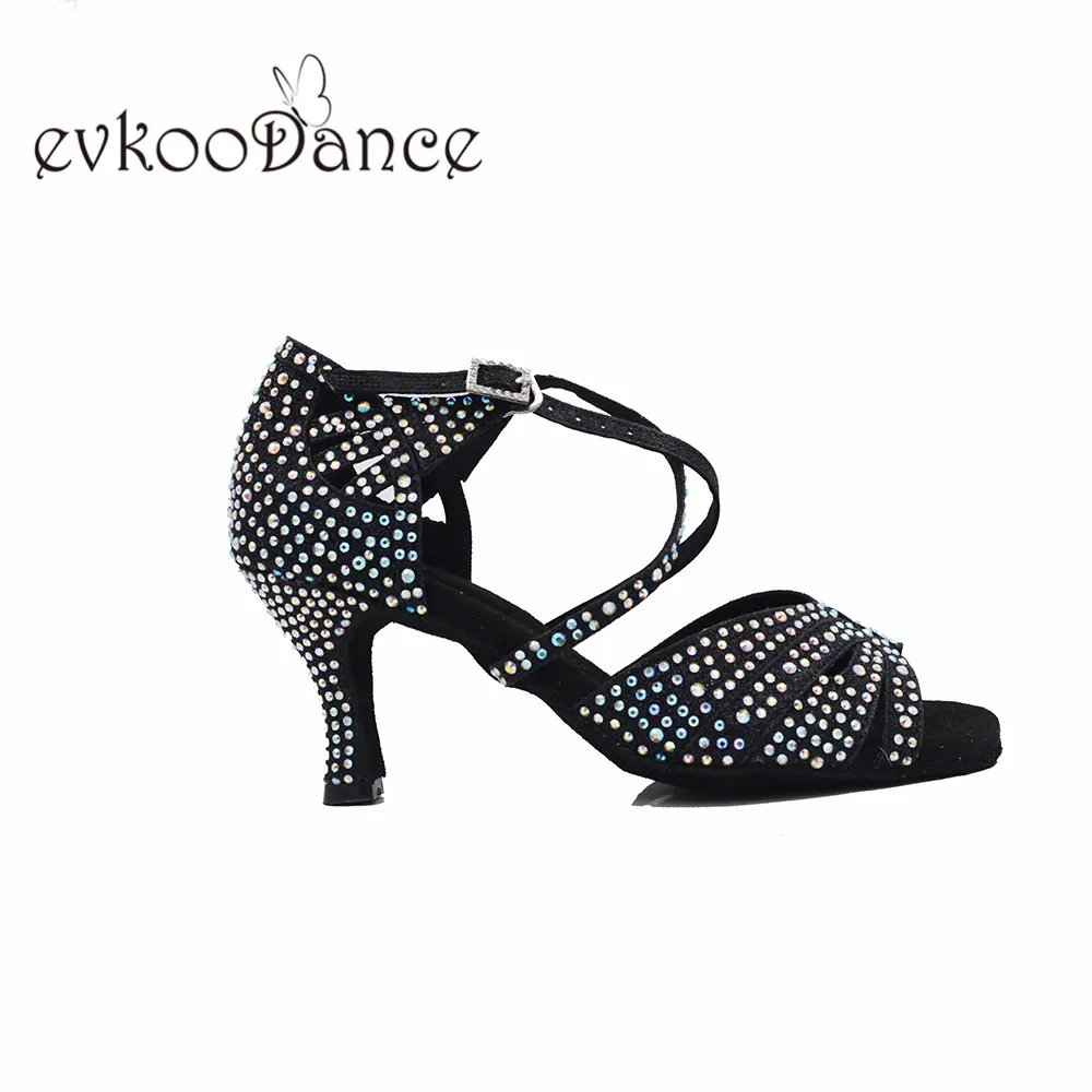 Черные блестящие стразы; Zapatos De Baile; обувь для танцев; обувь для латиноамериканских танцев, сальсы; для женщин; размеры US4-12; высота каблука 7 см; профессиональная обувь; NL345