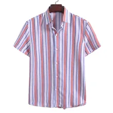 KISSQIQI Men Striped Short Sleeve Shirt Creative Leisure Fashion Stiped Shirt Summer Slim Fit Men's Tops Maximum Size  M-3XL