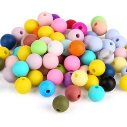 Perles rondes en Silicone de qualité alimentaire sans BPA, 50 pièces, 12mm, attache sucette, chaîne de dentition pour bébé, soins buccaux, jouets à mâcher pour nouveau nés 