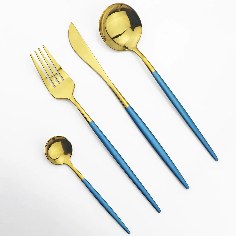 4 unids/set de vajilla de oro azul acero inoxidable 304 cuchillo tenedor cuchara cucharita y cubertería juego de cubiertos de cocina juego de cubiertos|Juegos de vajilla|   - AliExpress