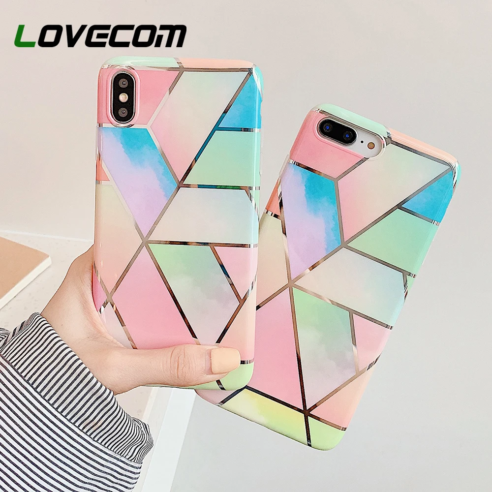 

LOVECOM Electroplate Colorful Marble Phone Case For iPhone XR X XS XS Max Case For iPhone 7 8 6S Plus Full Body Soft Phone Shell