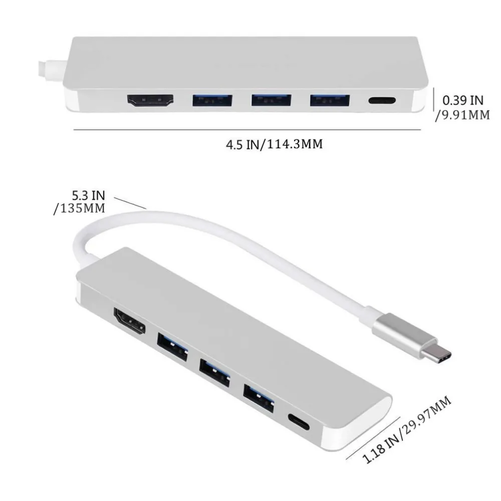 USB C концентратор мульти порт HDMI адаптер 5 в 1 USB C адаптер USB C к HDMI с 3 шт USB 3,0 порты зарядка PD порт