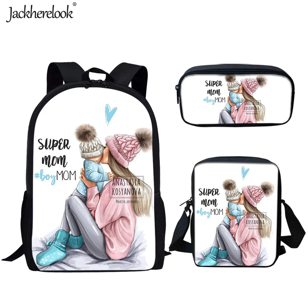 HMA483CEK Jackherelook 3 компл./шт. Школьные сумки супер мама печати ранец для детского сада Bookbag дети рюкзак для подростков мальчиков девочек - Цвет: HMA483CEK