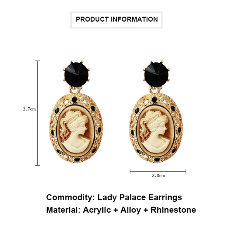 6 Style Vintage Look Antique Lady Queen Relief Oval Acrylic Earring Push Back Stud Fashion Jewelry for Women Cameo Earrings stud earrings,acrylic earrings