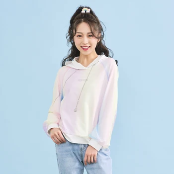 

IEF Spring Summer Fashion Hooded Gradient Women Sweatershirt Female Full Sleeves Loose Pullover Tops 0D27A-D16359-
