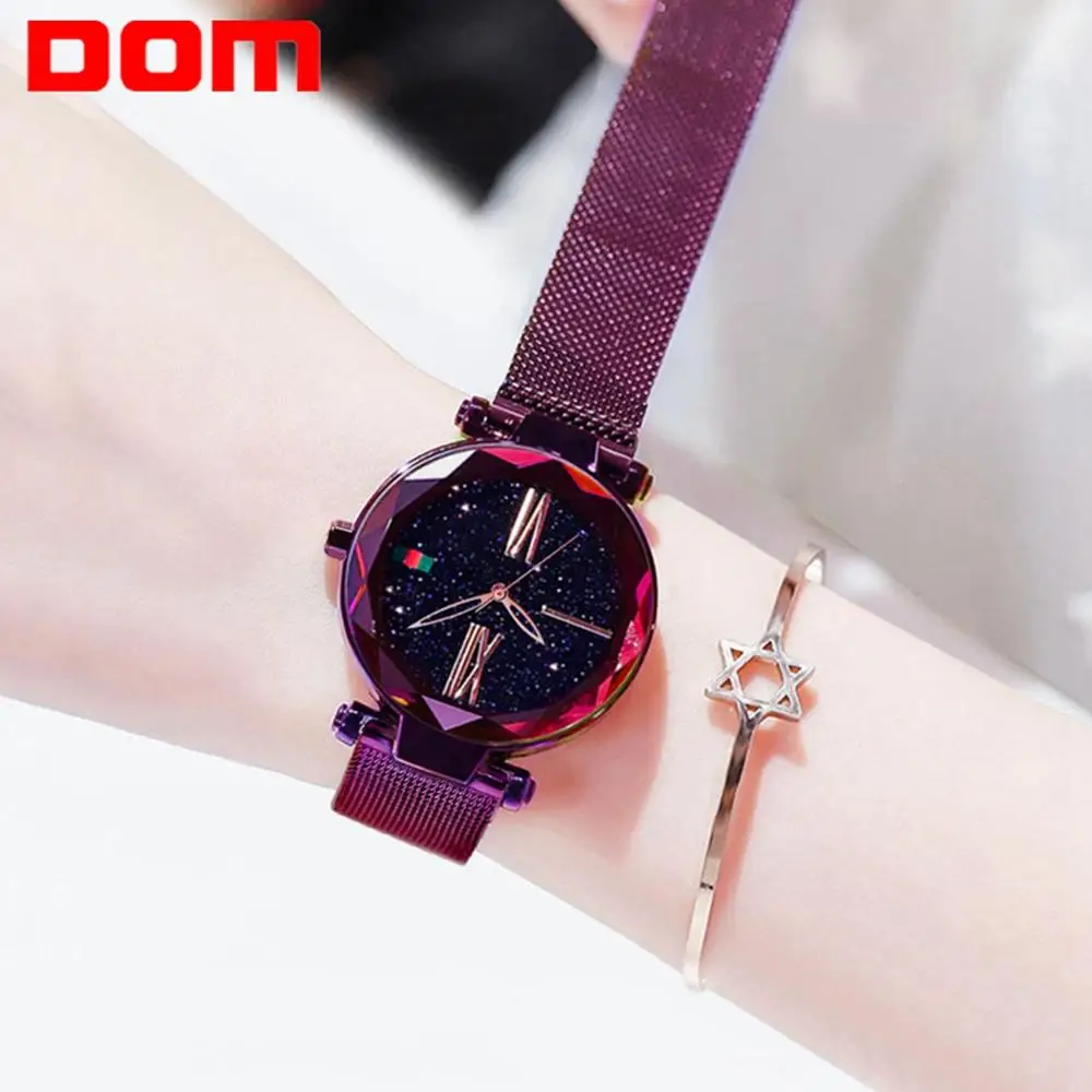 

Women Fashion Purple Quartz Watch Lady Steel Watchband High Quality Casual Waterproof Wristwatch Gift for Girl G-1244PK-1M1 DOM