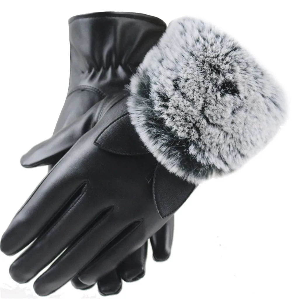 Женские кожаные перчатки Осень Зима теплые Мотоциклетные Перчатки из кроличьего меха варежки кожаные перчатки Зимние перчатки T3