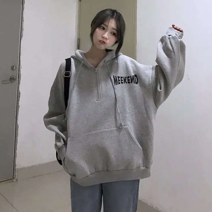 Hoodies Women Hoody Thicker Plus Velvet Winter Warm Oversize Letter Print Pocket Womens Hoodie Korean Style Simple Trendy Chic