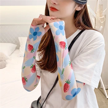 

2020 New Ice Silk Arm Sleeves Fashion Lady Arm Covers Print UV Sun Protection Sleeve Slimmer Gloves Female Accessories