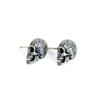 

FUN-BEAUTY S925 Sterling Silver Unisex Earrings Creative Distressed Half-skeleton Earrings Alternative Pair Earrings Jewelry