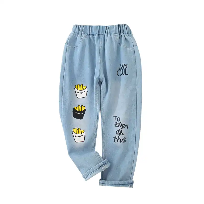 ripped cuffed offset printing jeans