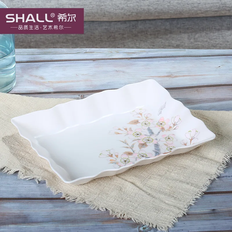 Fruit Bowl American-Style Light Luxury Green Vegetation Series Lunch Plate Flamingo Wave Side Length Fang Tuo Pan Small Tea Tray
