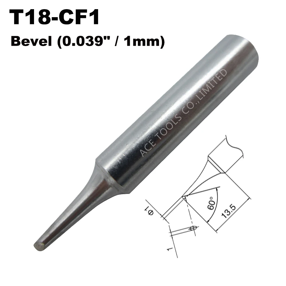 

T18-CF1 Soldering Tip Bevel 1mm 0.039" Fit HAKKO FX-888 FX-888D FX-8801 FX-600 Lead Free Iron Bit Nozzle Handle Pencil Welding