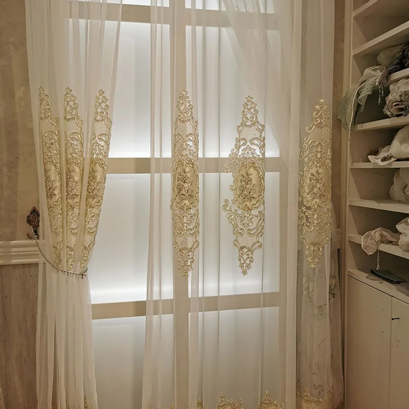 

Printing Curtain Light Coffee Color Embroidery Curtain Jacquard Retro Curtain Home Decoration European-style Simple