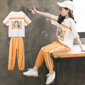 

Girls Outfit 8 to 12 years Yellow Pants Suits Summer 2 pieces Teenage Girls Clothing